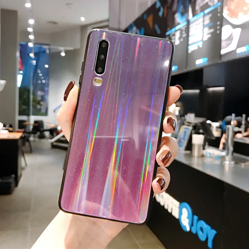 Блестящий чехол с лазерным градиентом для Huawei P20 Lite P30 жесткий защитный из