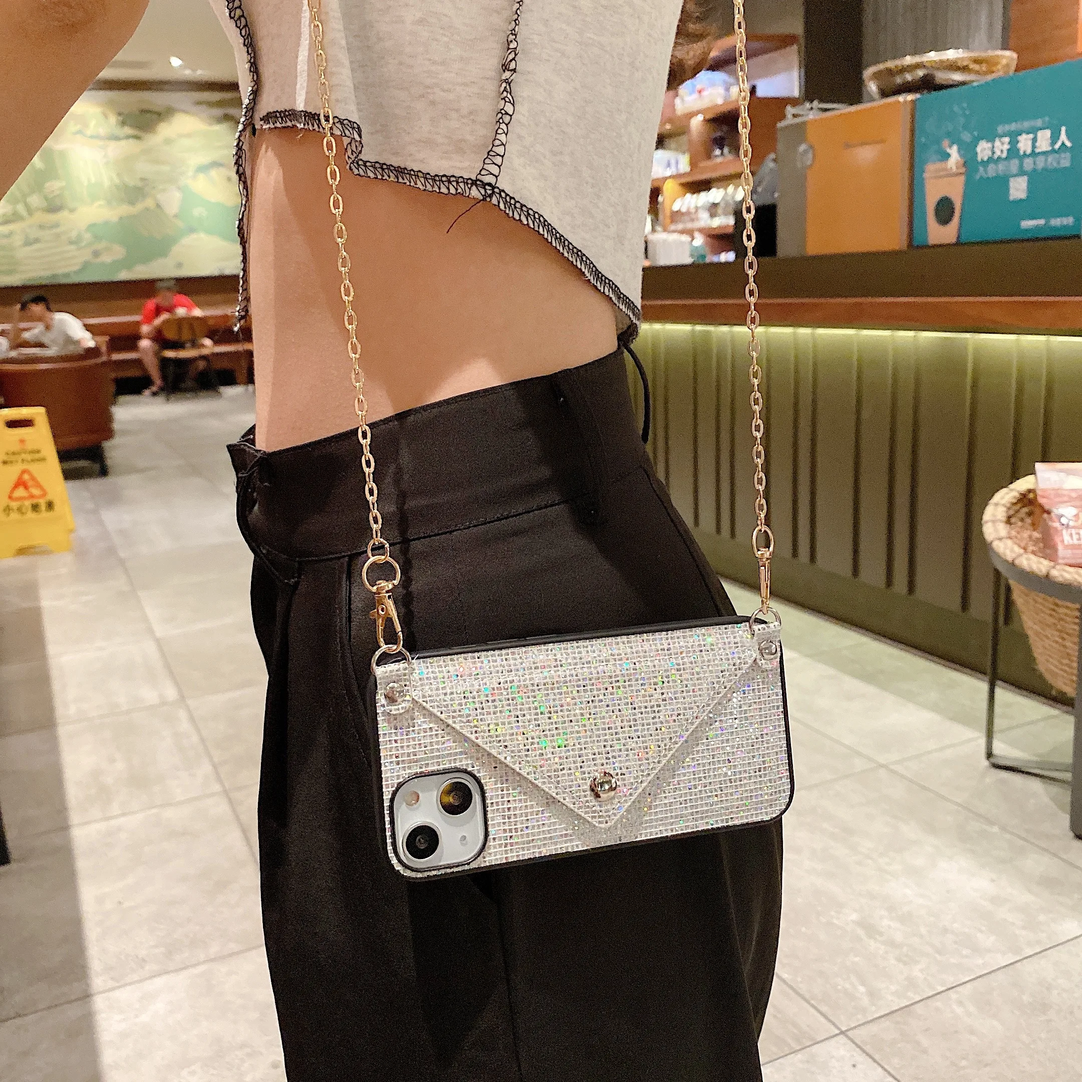 

Glitter Luxury Diamond Wallet Card Phone Case For iPhone 13 12 11Pro Max XR XS Max X 7 8 6 Plus Shining Crossbody Cover With Cha
