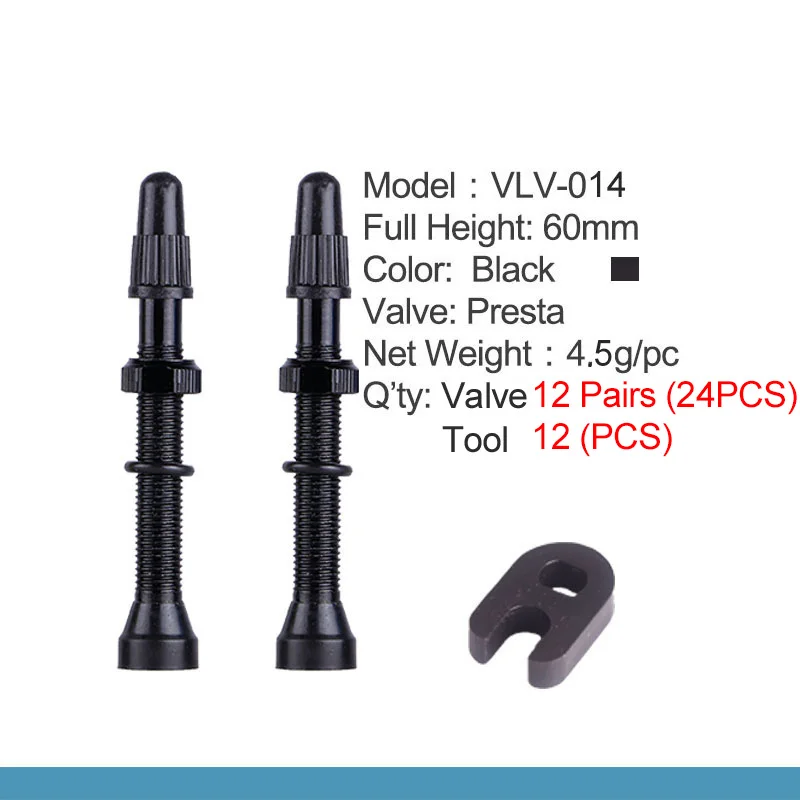 60mm Black 12 Pairs 6/12 пар 60 мм высота Tubless Rim клапаны ЧПУ-обработанный анодированный сплав стержень латунный сердечник многоцветные опционы с дополнительным инструментом - Цвет: 60mm Black 12 Pairs