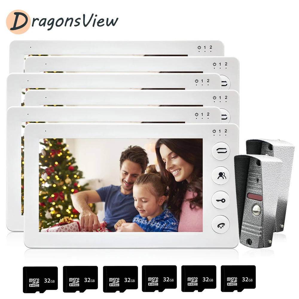 DragonsView 1200TVL дверное переговорное устройство 7 дюймов видео телефон двери 2 дверной