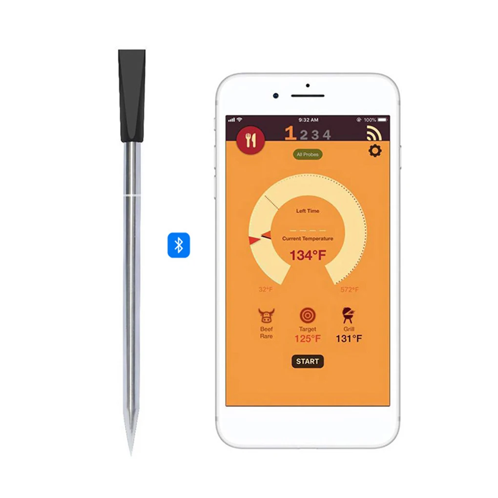 

Cooking Thermometer BBQ Wireless Temperature Meter Meat Chicken Cooking Bluetooth Thermometer USB Rechargeable