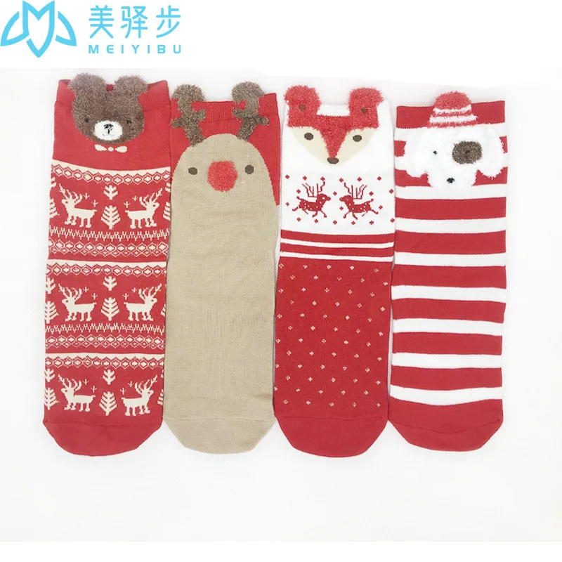 12 Pairs Per Set Autumn and Winter Warm Women Socks Red Cotton Socks New Women Three-dimensional Cartoon Christmas Socks