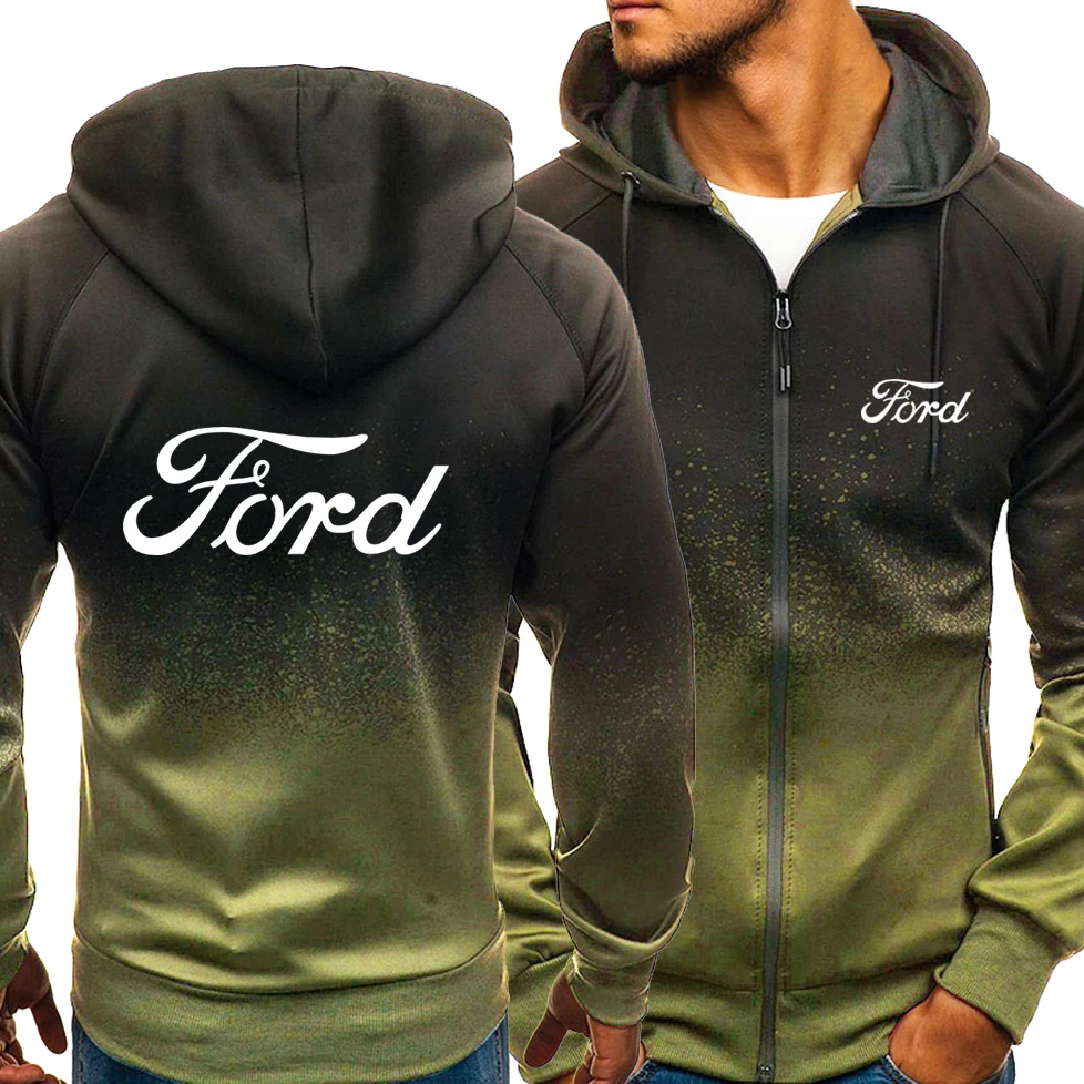 

Spring Autumn New Hoodies Men Ford Logo Leisur Fashion HipHop Harajuku Gradient color Long sleeve zipper Jacket Clothing