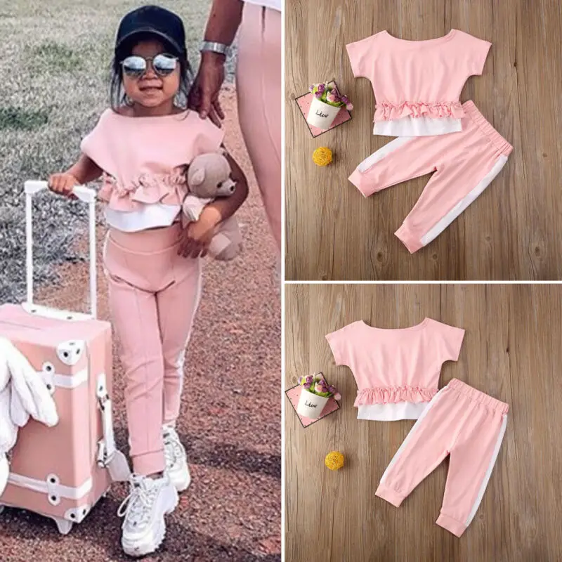 Модный тренд 2020 детская одежда из 2 предметов для маленьких девочек топы с