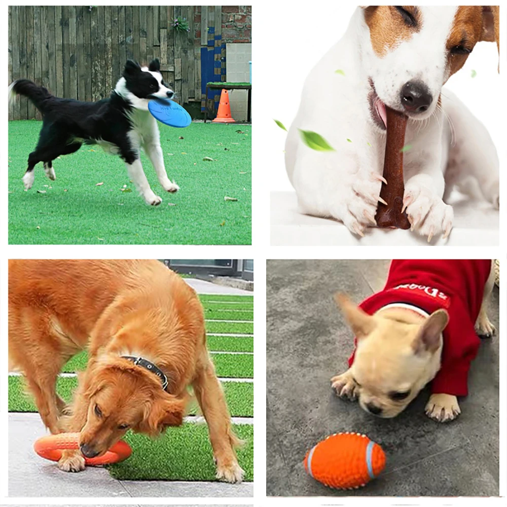

4 Pcs mascotas Dog Toys Pet Bones Ball Flying Discs Squeak Chew Soft Toy cachorro Kit Small Large Dogs Lnteractive Trainings Set