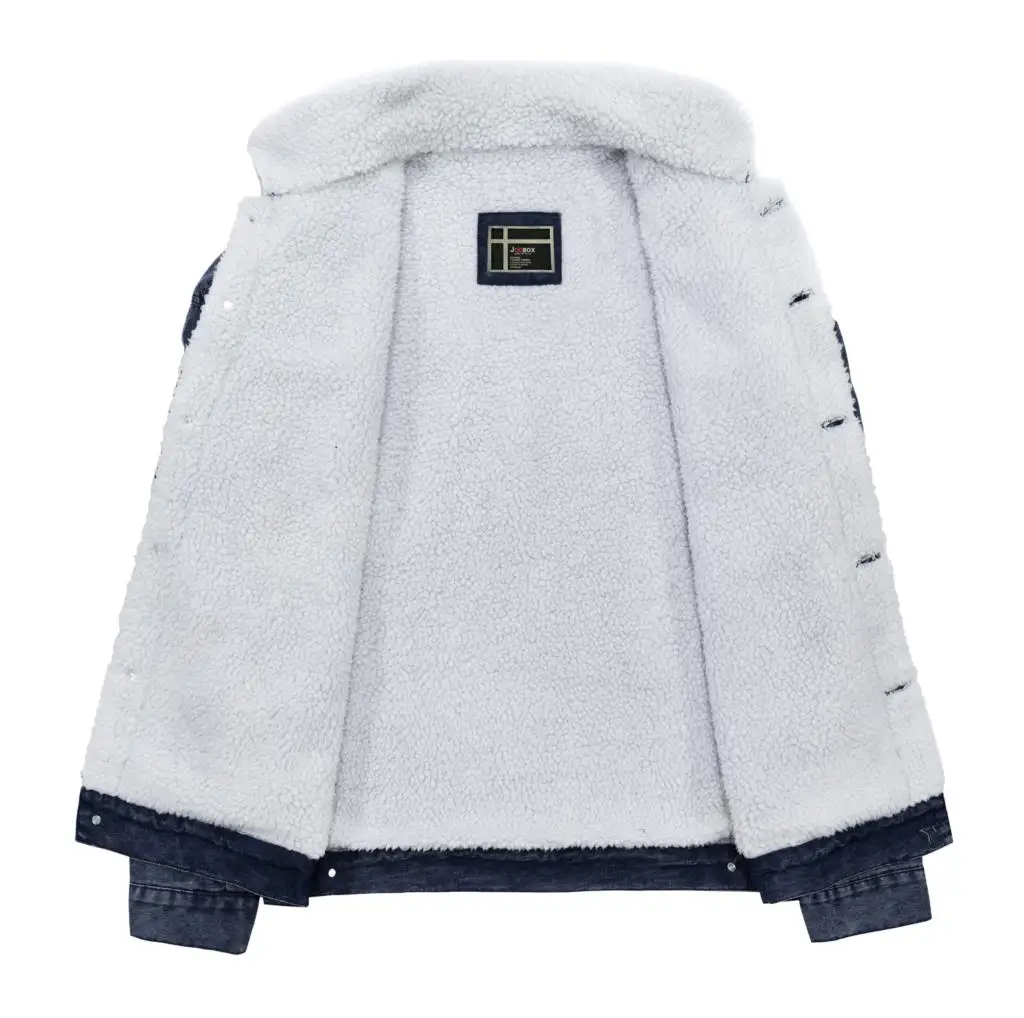 Мужская джинсовая куртка с меховым воротником теплое джинсовое пальто