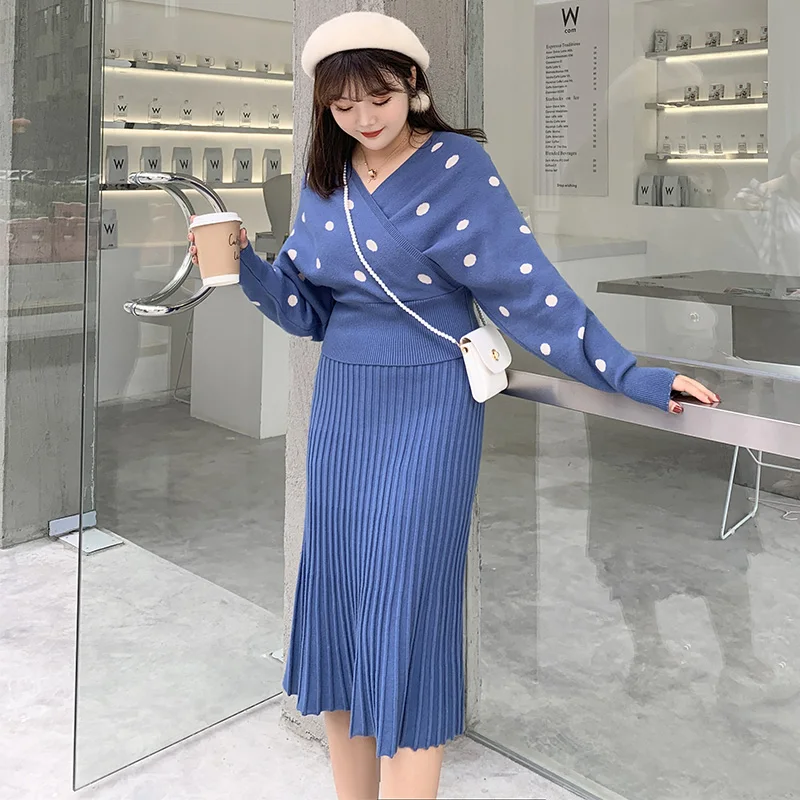 Вязаный комплект из 2 предметов с принтом в горошек размера плюс пуловер свитер