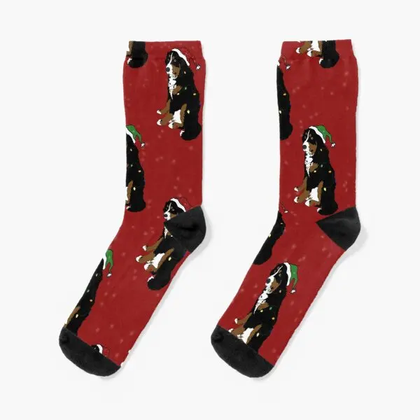 

Праздничные красные носки с изображением Бернской горной собаки, женские милые забавные зимние спортивные мужские носки унисекс с изображ...