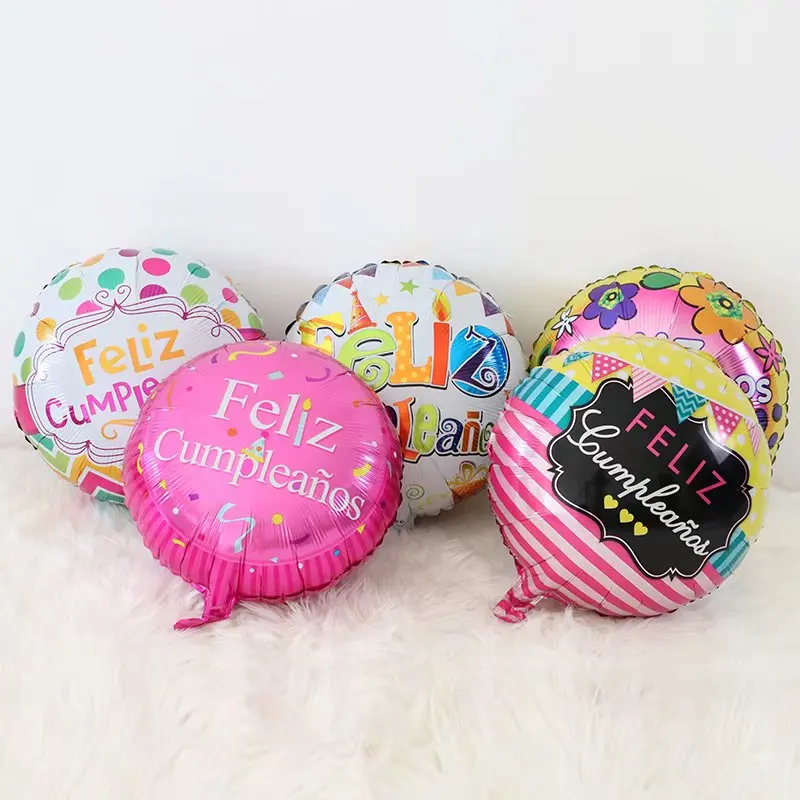 

50pcs 18inch Spanish Happy Birthday Foil Balloons Feliz Cumpleanos Mylar Helium Ballon Party decoration Round Baloes Air globos