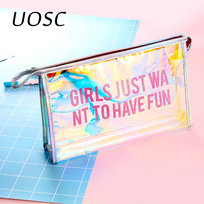 Портативная Лазерная косметичка UOSC с надписью прозрачная простая ручная