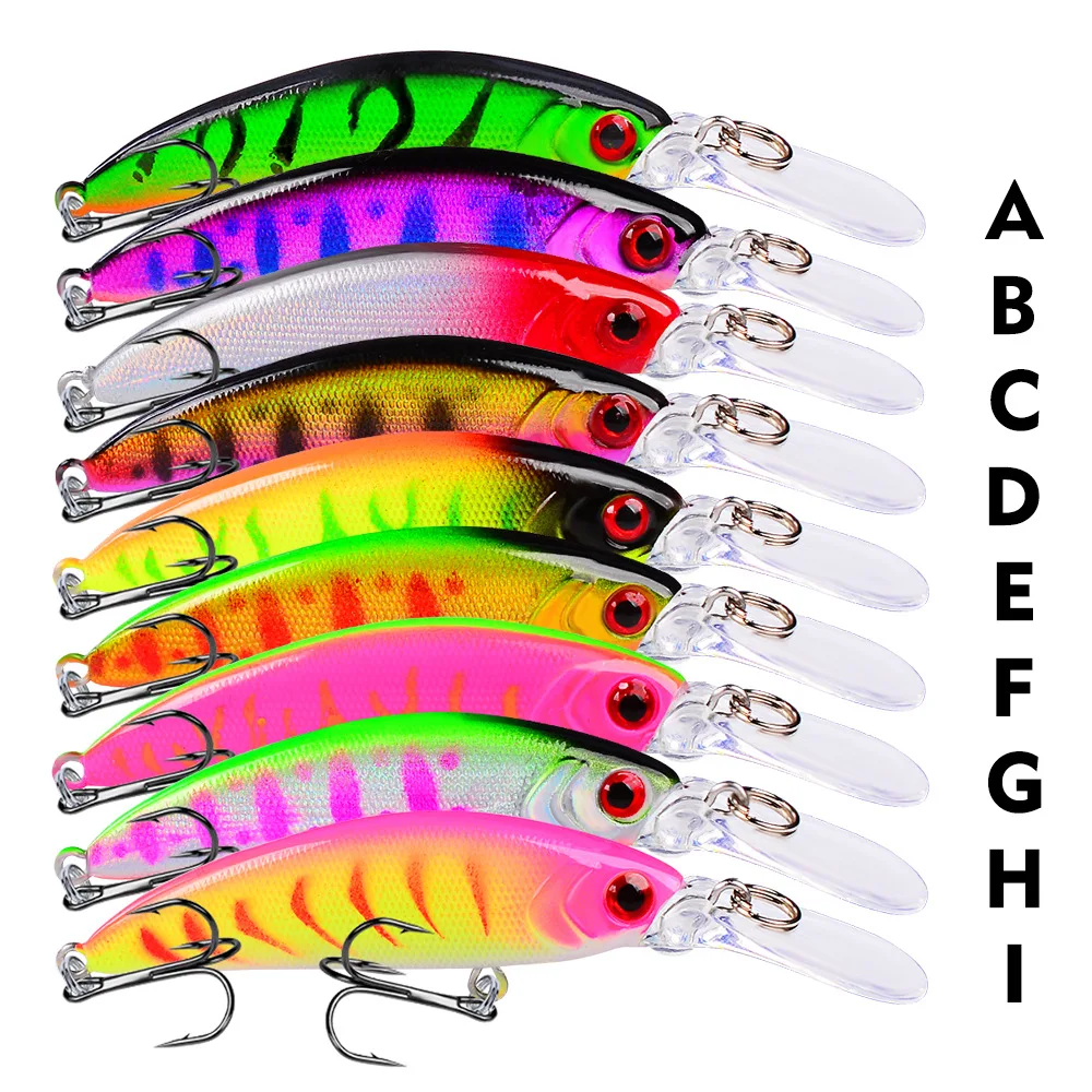 

1pcs Minnow 6g / 7cm Longmouth Lure Bait Fishing Lures Ocean Boat 3D Eyes Plastic Hard Jerkbait Fish Leurre Peche Mer 8# Hooks