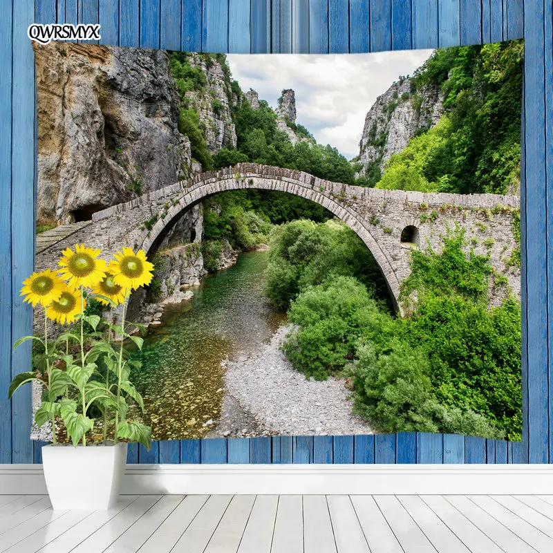 

Landscape Tapestry Wall Hanging Stone Arch Bridge Over The Stream In The Valley Scenery Living Room Bedroom Art Decor Tapestries