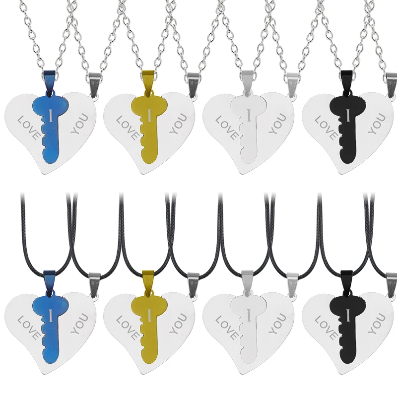 Комплект из 2 предметов ожерелье сердце образный ключ шить пару кулон Синий