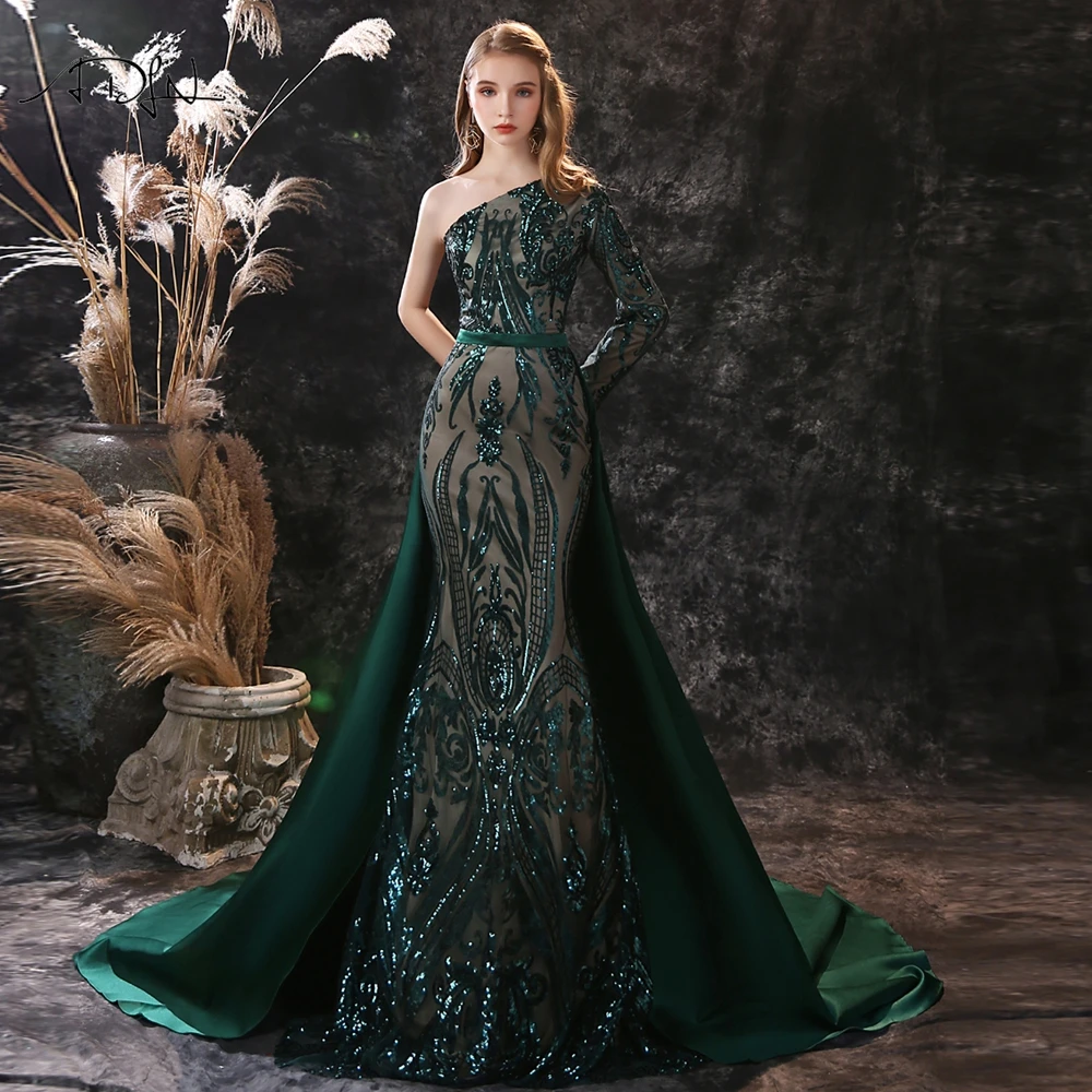 Женское вечернее платье-Русалка ADLN темно-зеленое кружевное платье с длинным