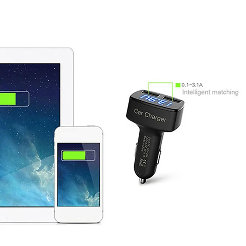 

New 4 in 1 Car Charger Dual USB DC 5V 3.1A Universal Adapter with Voltage/temperature/Current Meter Tester Digital LED Display