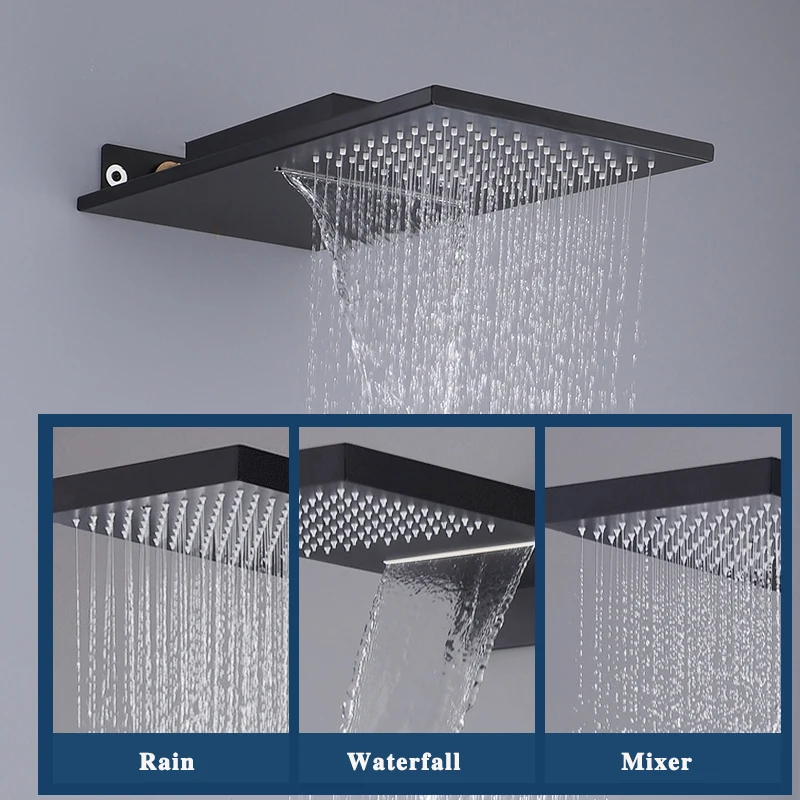 bathroom thermostatic shower faucets black luxury waterfall shower head thermostatic 3 ways valve bathroom shower faucet sets free global shipping