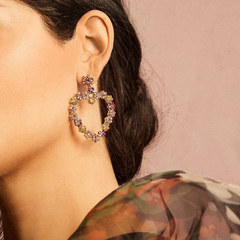 

Luokey Fashion Heart Flower Hoop Earrings 2020 Alloy Big Statement Earring With Rhinestone For Women Wedding Luxury Jewelry Gift
