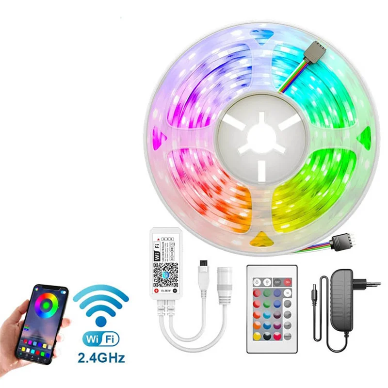 

5m 10m WiFi LED Light with RGB Waterproof SMD 5050 DC12V RGB String Diode Flexible Ribbon WiFi Controller + Adapter Plug