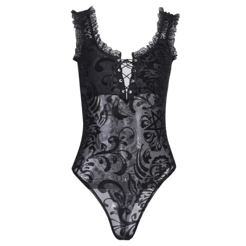 Новинка 2020 женский комбинезон прозрачное Сетчатое Кружевное боди без рукавов