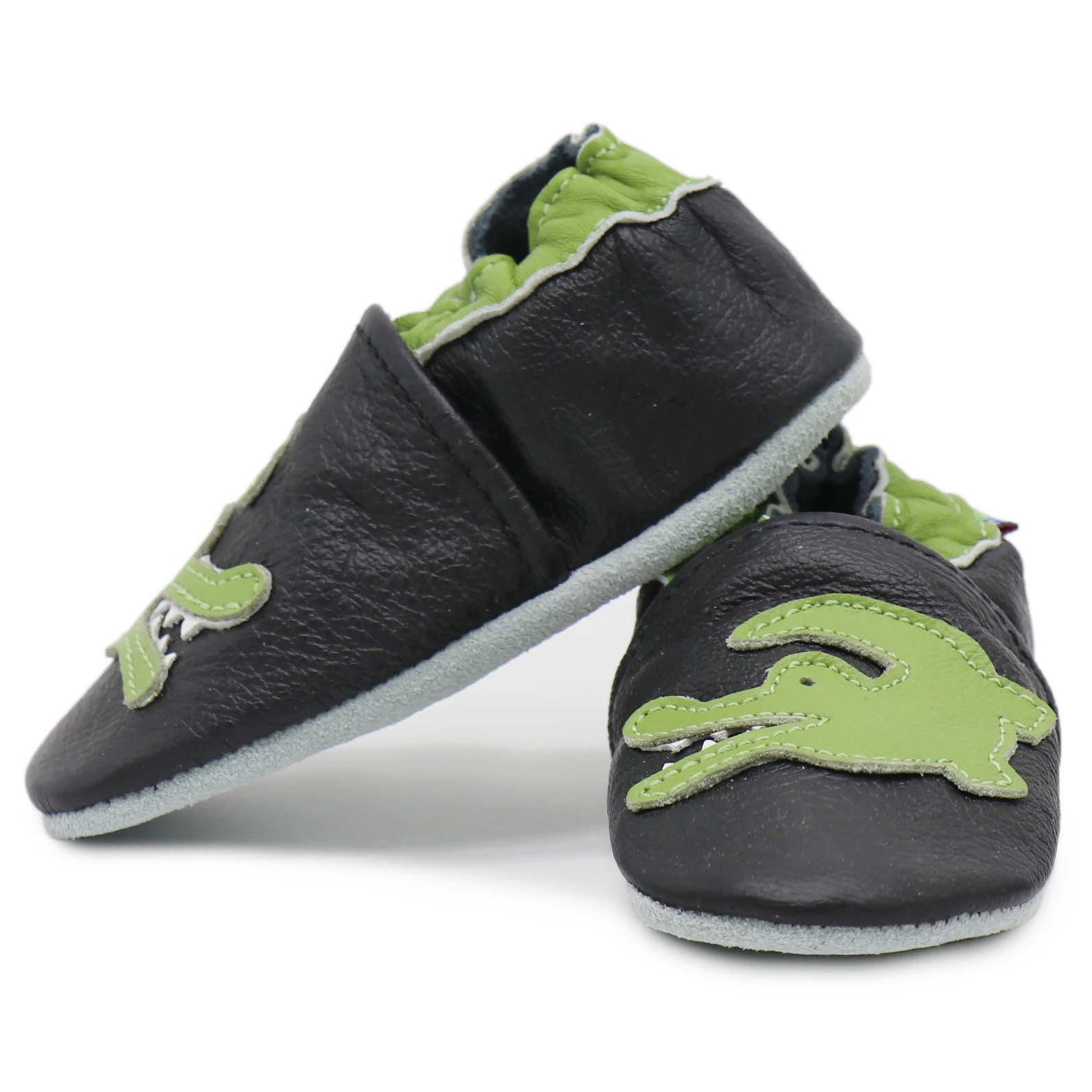 Shoeszoo/детская обувь из мягкой натуральной кожи для новорожденных мальчиков и девочек; нескользящая обувь для малышей от 0 до 24 месяцев - Цвет: crocodile black