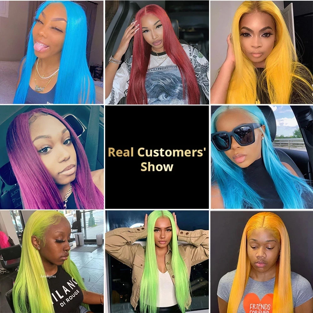 

Blue Green Purple Pink Red 613 Colored Human Hair Wigs For Women Raw Indian Straight Remy Hair 150% T Part HD Lace Frontal Wigs