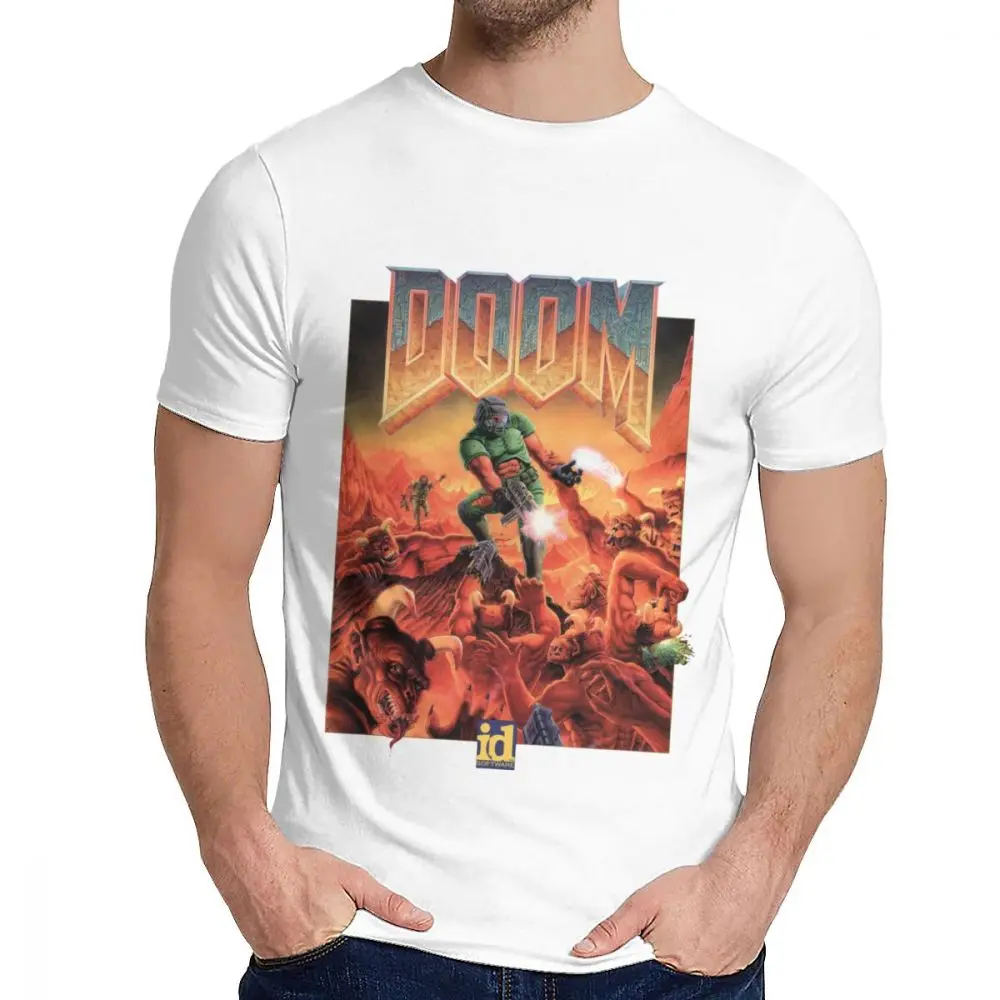 Picture Custom Doom II Hell On Earth 1994 T Shirt For Male Summer Cool Man Cotton T Shirt S-6XL - Цвет: Белый