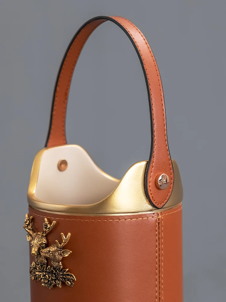 

American Brown Leather Storage Basket Desktop Tissue Box Dressing Table Cosmetics Jewelry Storage Box Multifunctional Art Crafts