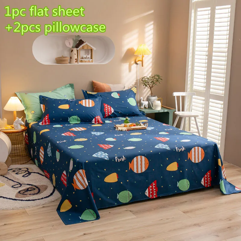

Pure cotton bed sheet sets twin full Queen King Bedding fish Bed set cartoon blue Bed Sheet Sets Pillowcases luxury flat sheet