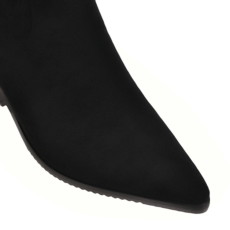 Женские зимние Ковбойские Сапоги выше середины икры с острым носком на толстом