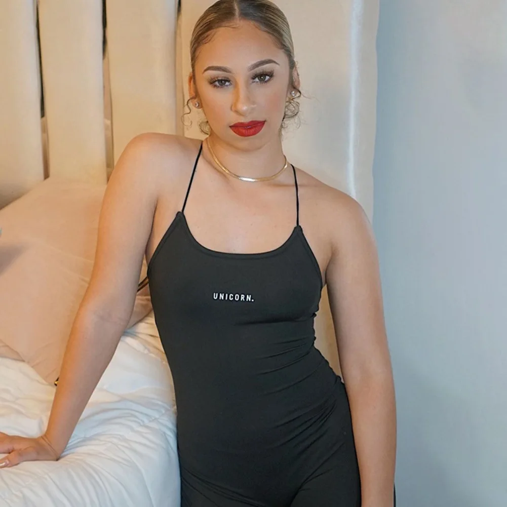 Новинка 2020 эластичный комбинезон без рукавов с надписью Модный женский