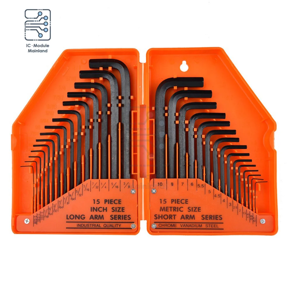 SAE and Metric Assortment  L Shape 0.028-3/8 inch | In Storage Case 30-Piece Premium Hex Key Allen Wrench Set