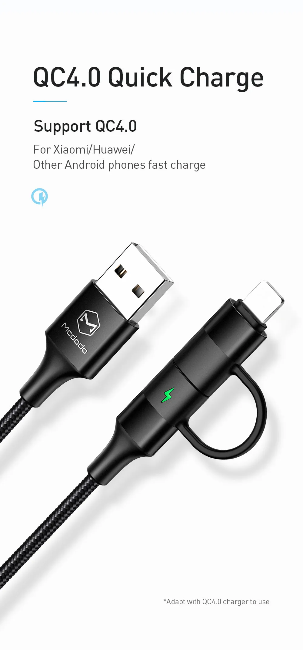 MCDODO 2 в 1 кабель USB type-C для iPhone XS MAX XR X 8 7 6 6S Plus Кабель быстрой зарядки type C для samsung S10 Xiaomi шнур для телефона