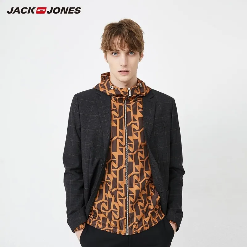 

JackJones Men's Notched Collar Business Casual Woolen Slim Fit Plaid Suit Jacket Male Menswear|219308513