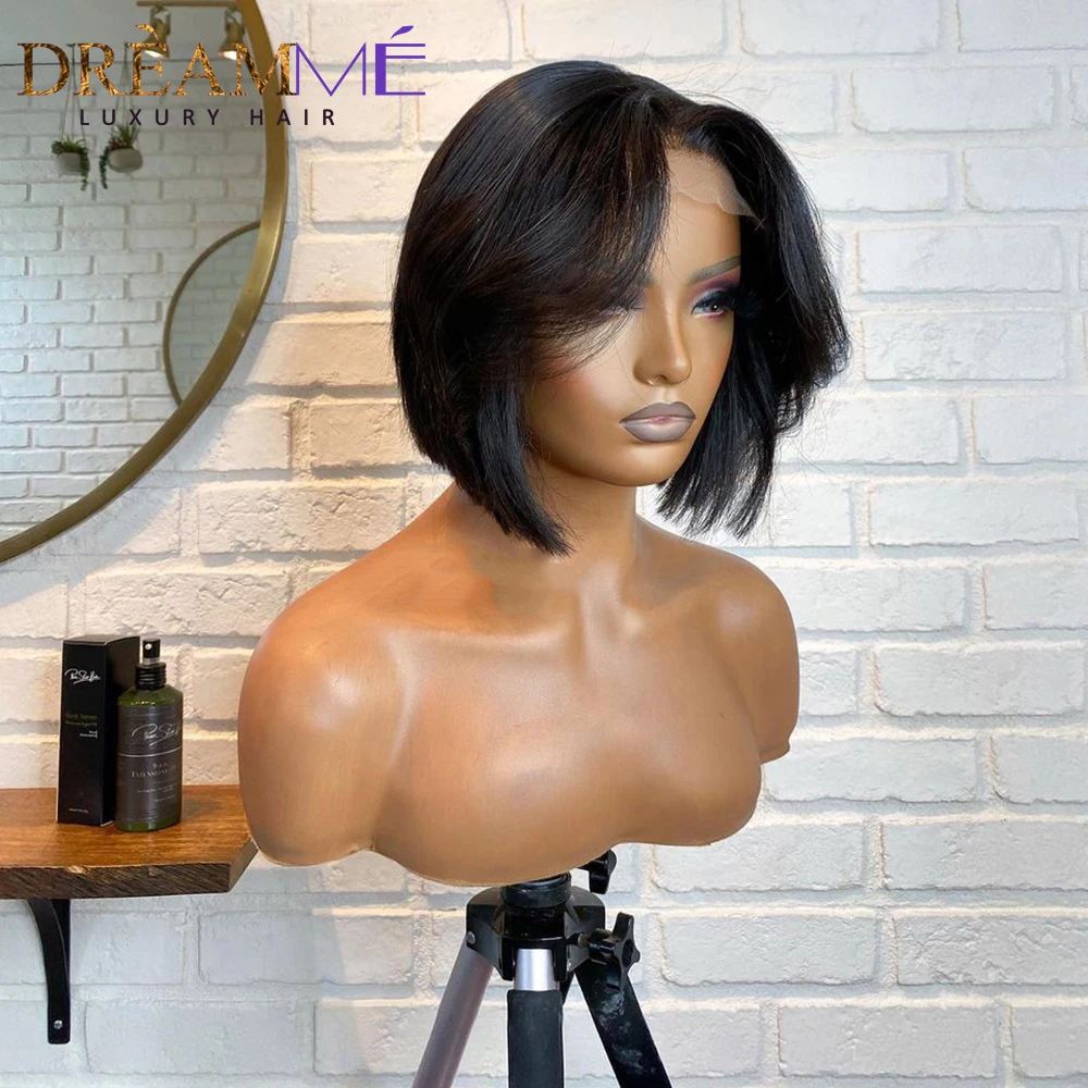 Короткий парик из человеческих волос прямые волосы бразильский естественный