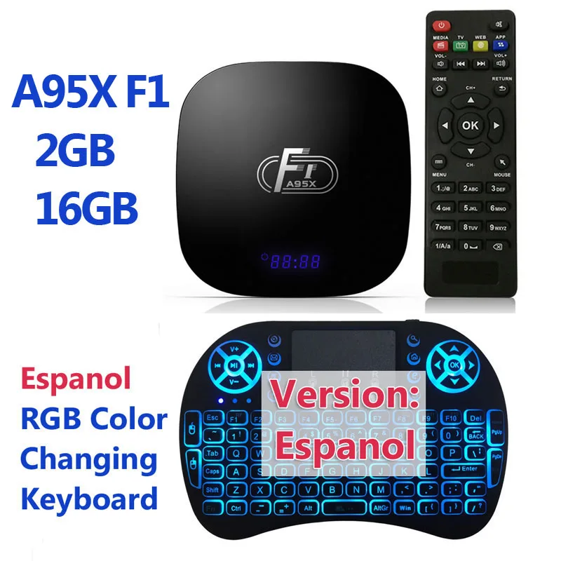 A95X F1 Set Es Смарт ТВ приставка Android 8,1 видео медиаплеер A95 F1 2 Гб ОЗУ 16 Гб Wifi приставка для монитора с удаленной клавиатурой глобальная версия - Цвет: A95X F1 Set Es
