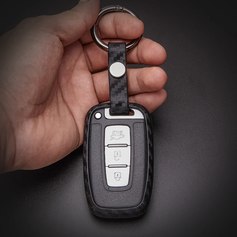 

Carbon Fiber Silica Gel Car Key Case Cover For Hyundai I20 I40 I10 I30 Kona Tucson Solaris Creta ix25 Key Ring Shell Set Styling