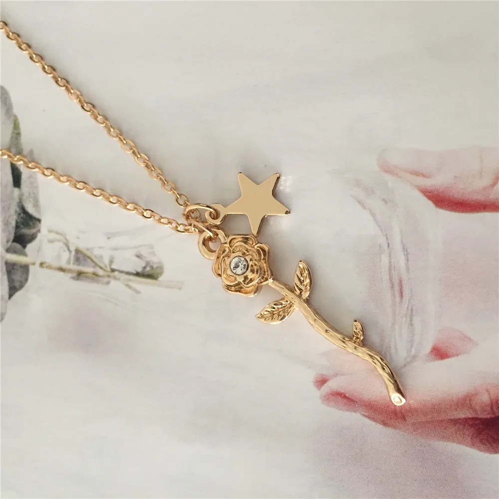 Мода колье золотой цвет обшивки цветок и ожерелье со подвеской из звезд для