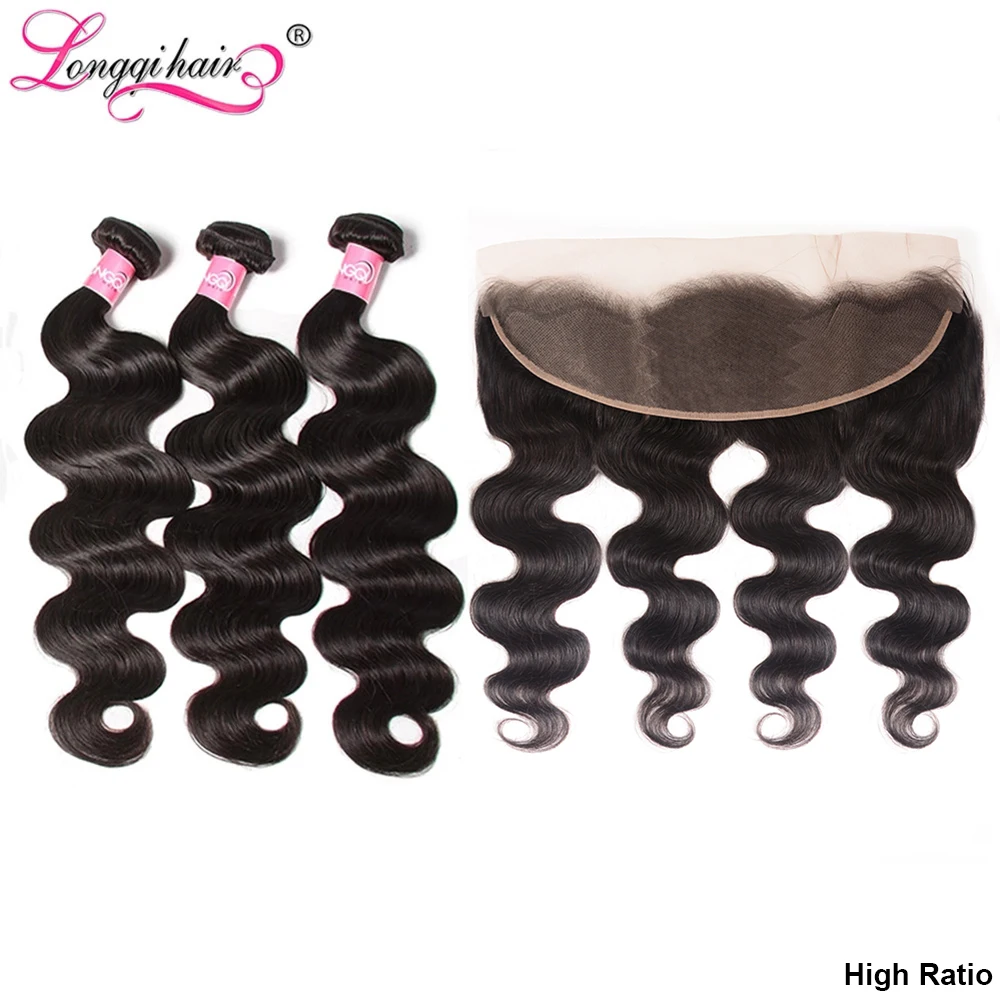 Longqi малазийские волнистые пряди с фронтальным естественным цветом Remy