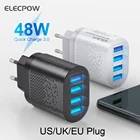 Зарядное устройство Elecpow для iPhone 11, Samsung, Xiaomi, 3 А, Quik мобильный телефон, 3,0, вилка стандарта ЕС, США, Великобритании, 4 порта, 48 Вт, быстрая зарядка