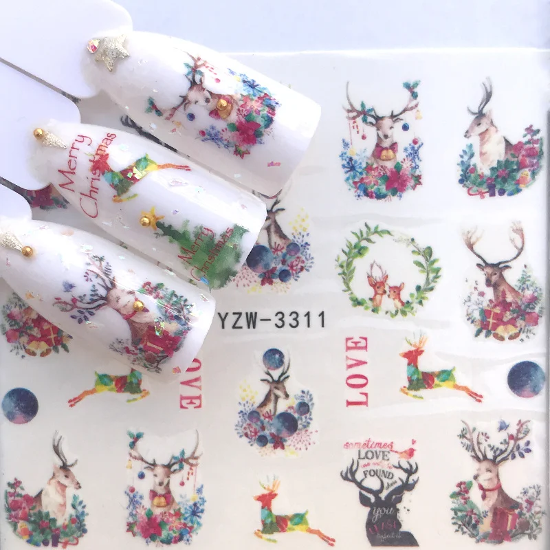 

1pc Nail Art Christmas Water Transfer Slider Wraps Snowflake Elk Santa Adhesive Flame Sticker Manicure Nails Designs Decals