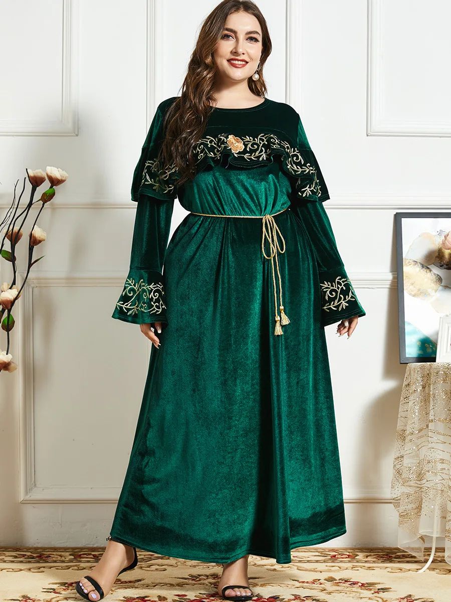 

Dubai Kaftan Velvet Muslim Dress Women Maxi Kimono Jubah Long Robe Abaya Hijab Dresses Arab Islamic Clothing Turkey Arabic Dress
