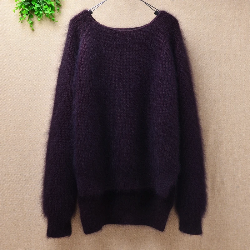 Плотный толстый женский модный плюшевый пуловер из Ангорского кроличьего меха с