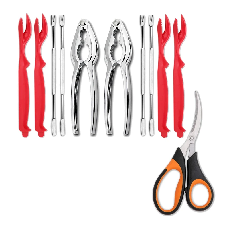 

11Pcs Seafood Tools Set,Crab Crackers,Lobster Shellers,Seafood Forks Seafood Scissors Seafood Crackers Nut Cracker Set