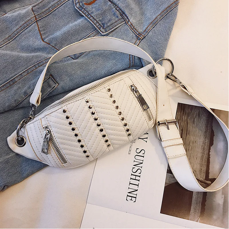 Модная поясная сумка с заклепками для женщин Женская кожаная нагрудная телефона