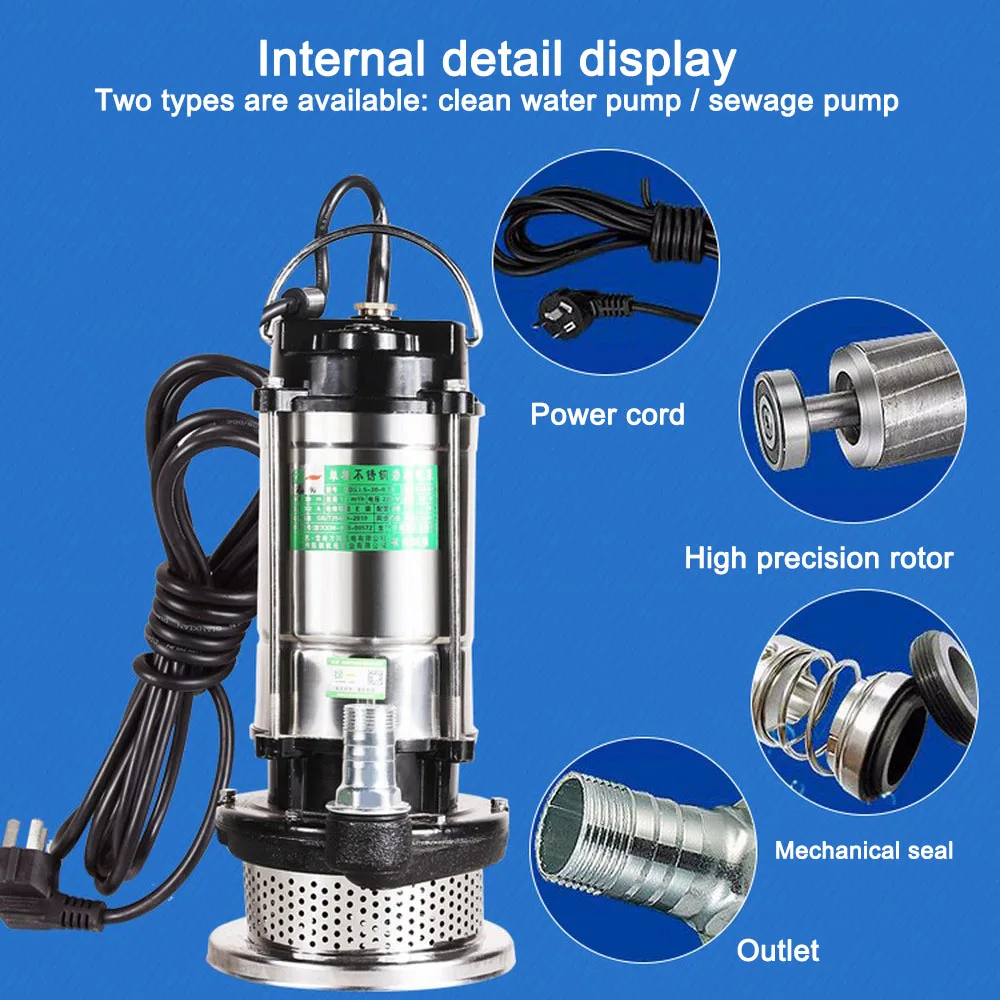 

370W Non-blocking Sewage Pump with Float Immersible Wet Pit Flood Pump Wastewater Pumping Drainage Pump Powerful