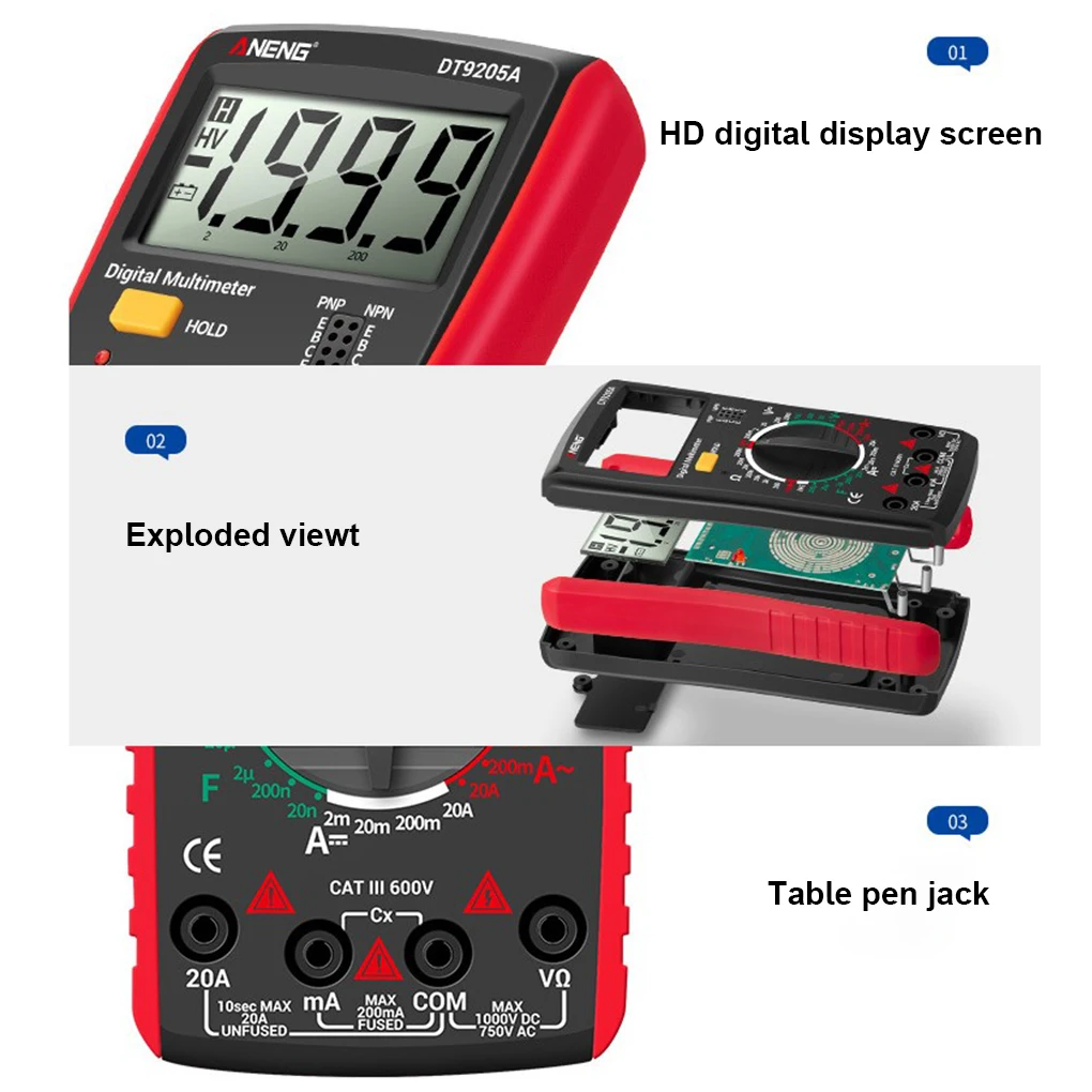 Цифровой мультиметр DT9205A транзистор переменного/постоянного тока электрический