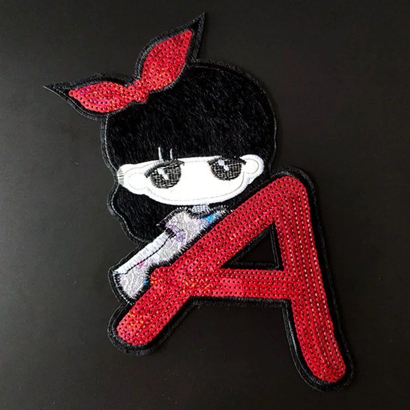

Cute Girl A Patch Diy Clothes Stickers Red Sequins Large Biker Badge Sew On Patches For Clothing Strange Things Christmas Gift