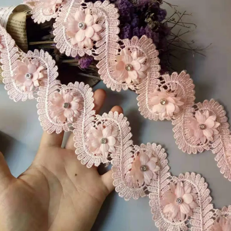 1 ярд вышитая кружевная отделка в виде розовых листьев ткань для рукоделия сделай
