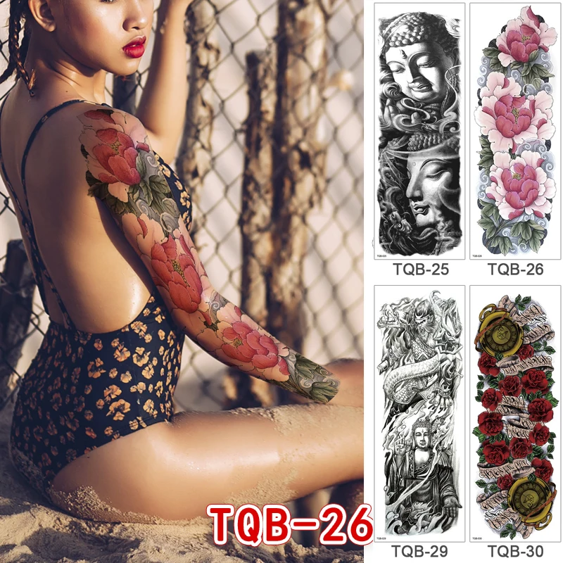 

Large Arm Sleeve Tattoo Rose Waterproof Temporary Soldier Men Tattoo Sticker Sketch Lion Men Tiger Flower Tatoo Body Art Women