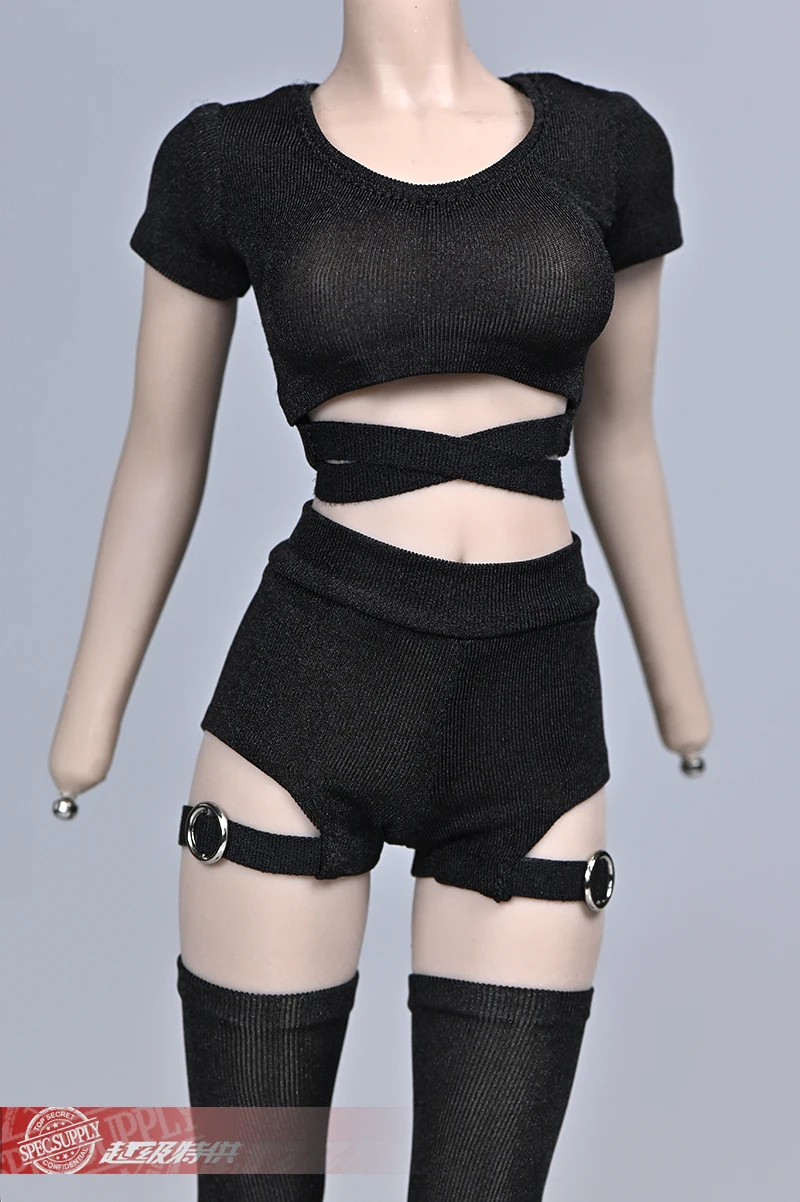 Женская плиссированная юбка с коротким рукавом черная одним ремнем и сумкой